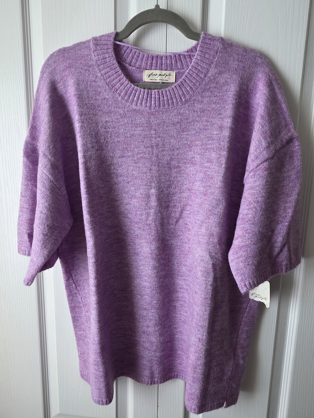 Free People Margot Lilac Spell Melange Short Sleeve Sweater Size L